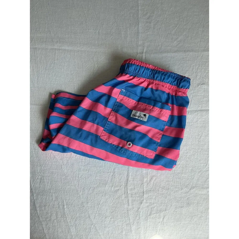 Boardies Pink & Blue Striped Mesh Lined Swim Trunks/Bathing suit shorts mens med